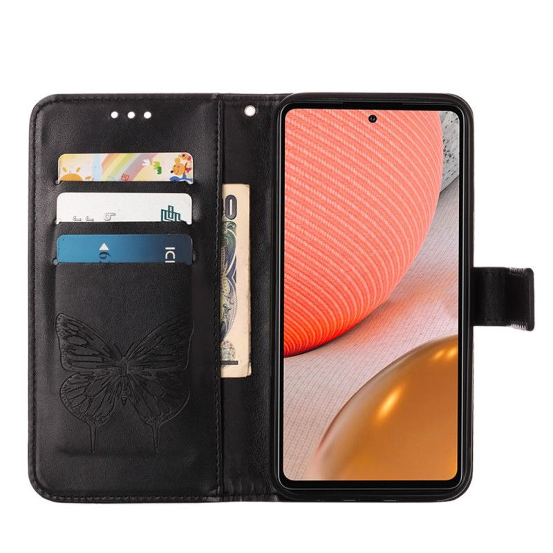 Etui Folio Samsung Galaxy A72 4G / A72 5G Szary Czarny Designerski Motylek Z Paskiem Etui Ochronne