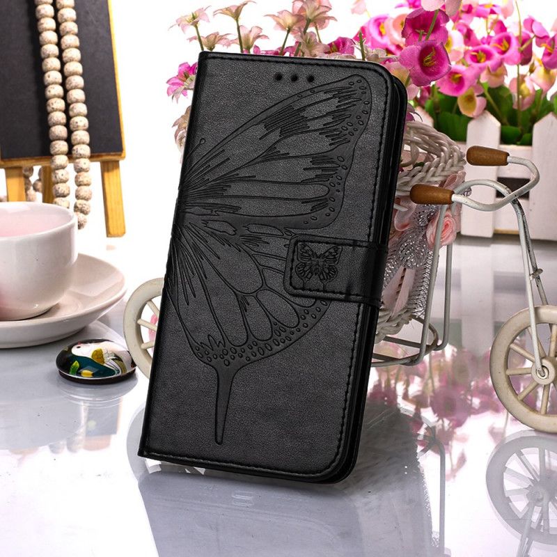 Etui Folio Samsung Galaxy A72 4G / A72 5G Szary Czarny Designerski Motylek Z Paskiem Etui Ochronne