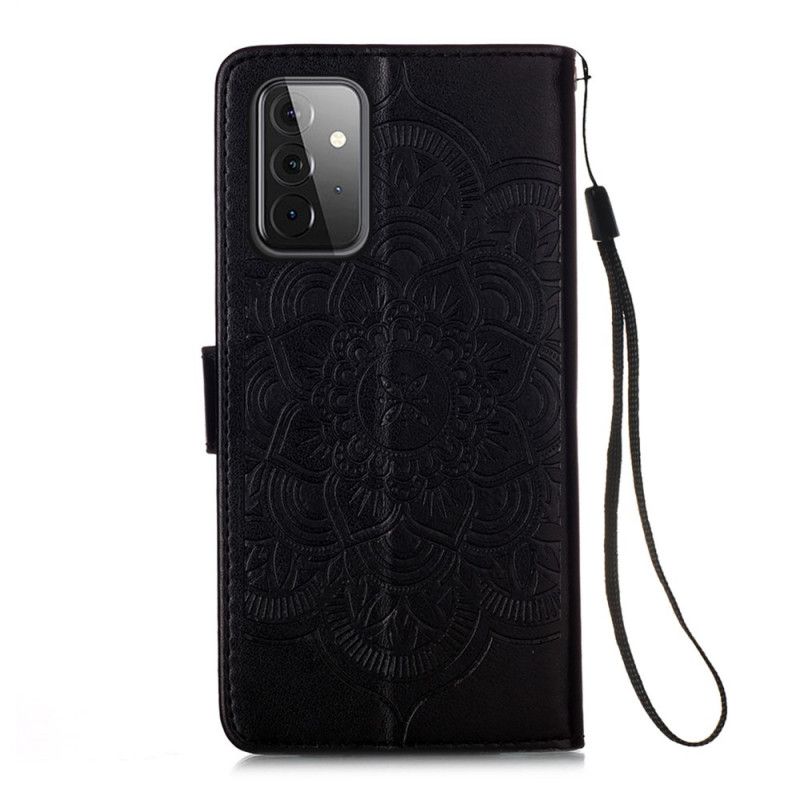 Etui Folio Samsung Galaxy A72 4G / A72 5G Szary Czarny Nadruk I Pasek W Kształcie Łapacza Snów Etui Ochronne