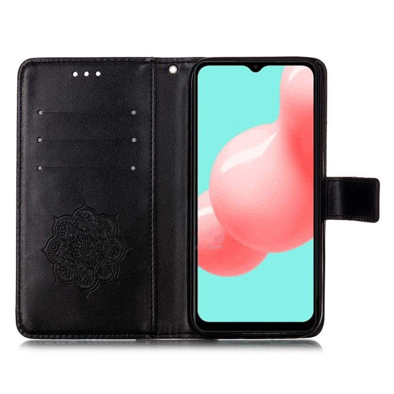 Etui Folio Samsung Galaxy A72 4G / A72 5G Szary Czarny Nadruk I Pasek W Kształcie Łapacza Snów Etui Ochronne