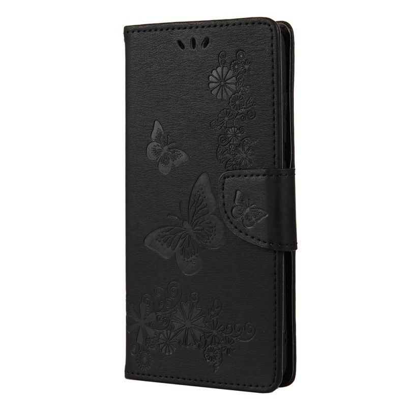 Etui Folio Samsung Galaxy A72 4G / A72 5G Szary Czarny Wspaniałe Motyle Stringi Etui Ochronne