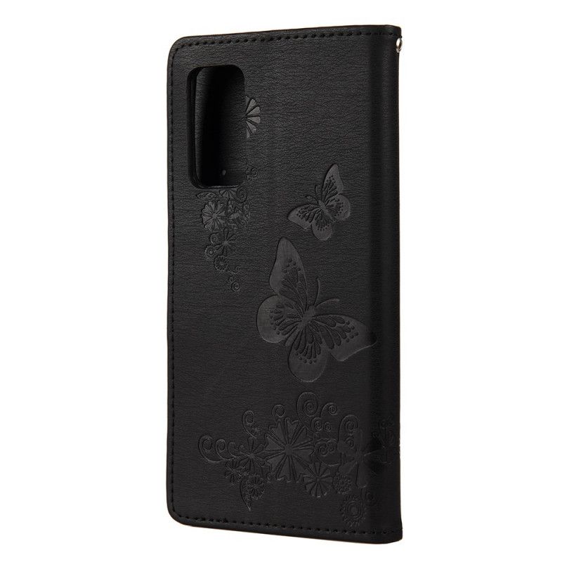 Etui Folio Samsung Galaxy A72 4G / A72 5G Szary Czarny Wspaniałe Motyle Stringi Etui Ochronne