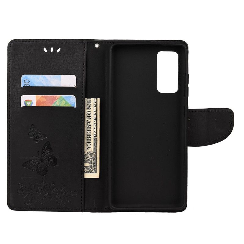 Etui Folio Samsung Galaxy A72 4G / A72 5G Szary Czarny Wspaniałe Motyle Stringi Etui Ochronne