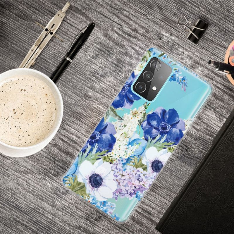 Etui Samsung Galaxy A72 4G / A72 5G Akwarelowe Niebieskie Kwiaty