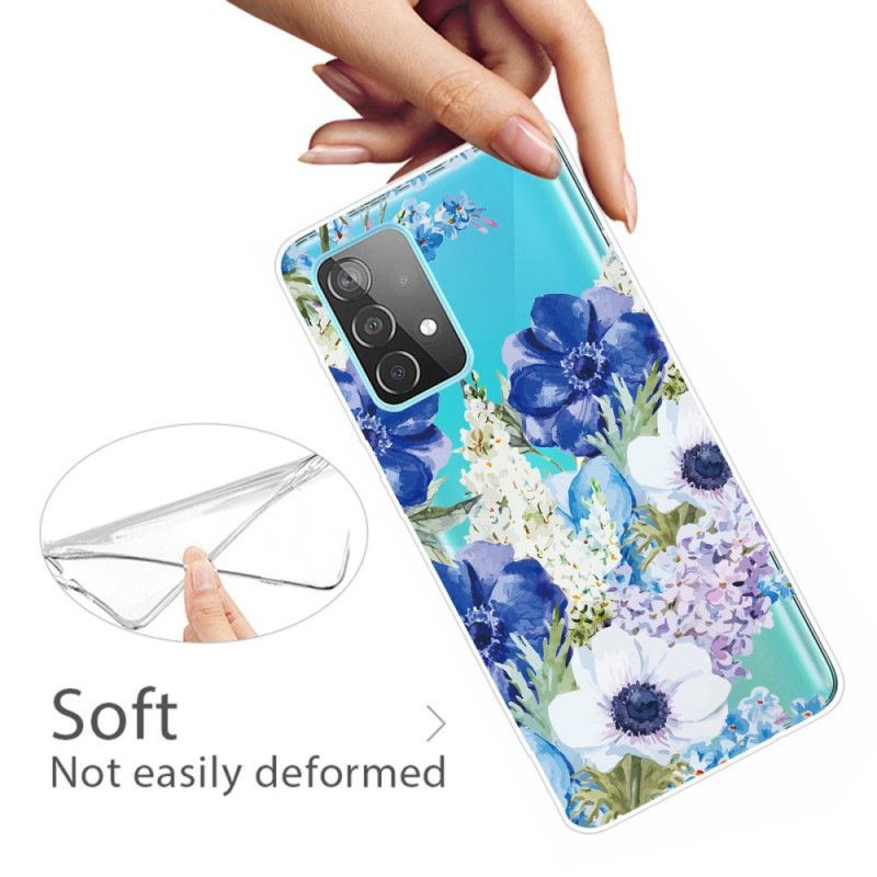 Etui Samsung Galaxy A72 4G / A72 5G Akwarelowe Niebieskie Kwiaty