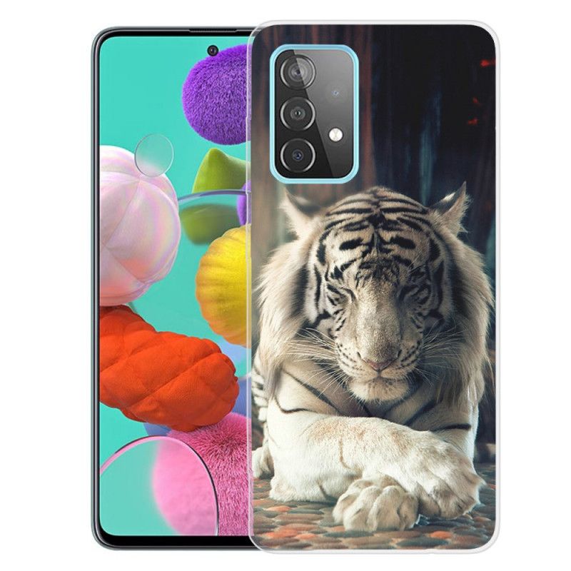 Etui Samsung Galaxy A72 4G / A72 5G Biały Czarny Elastyczny Tygrys Etui Ochronne