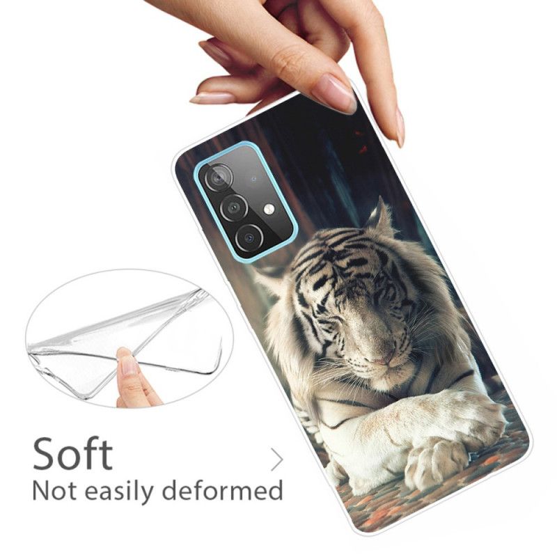 Etui Samsung Galaxy A72 4G / A72 5G Biały Czarny Elastyczny Tygrys Etui Ochronne