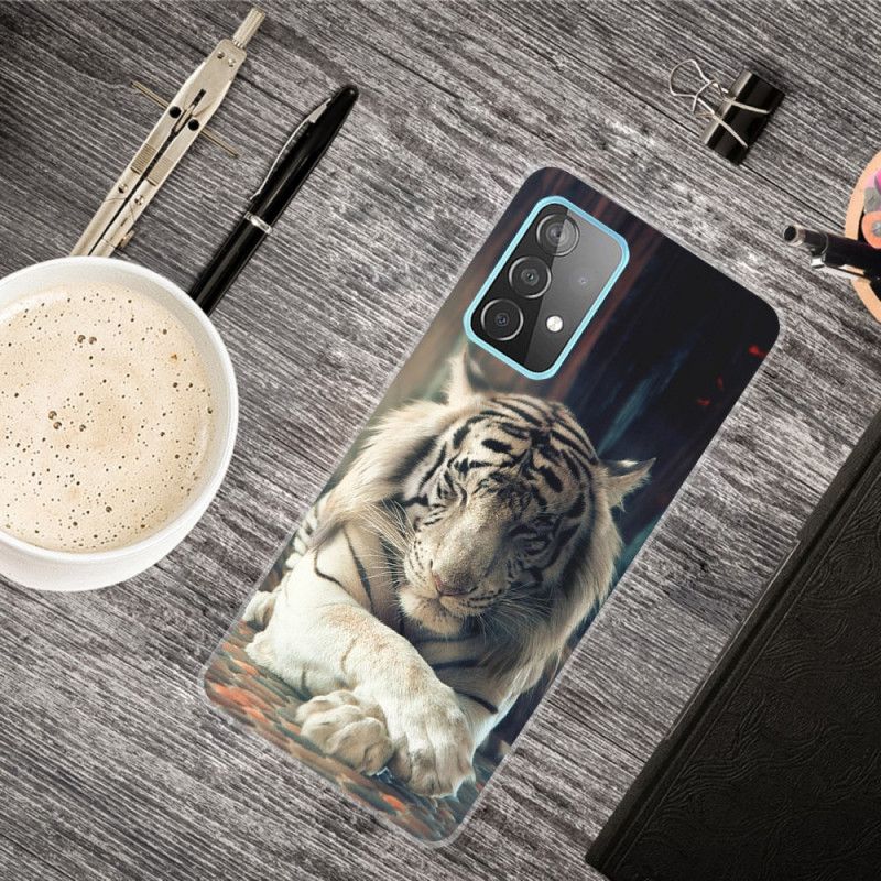 Etui Samsung Galaxy A72 4G / A72 5G Biały Czarny Elastyczny Tygrys Etui Ochronne