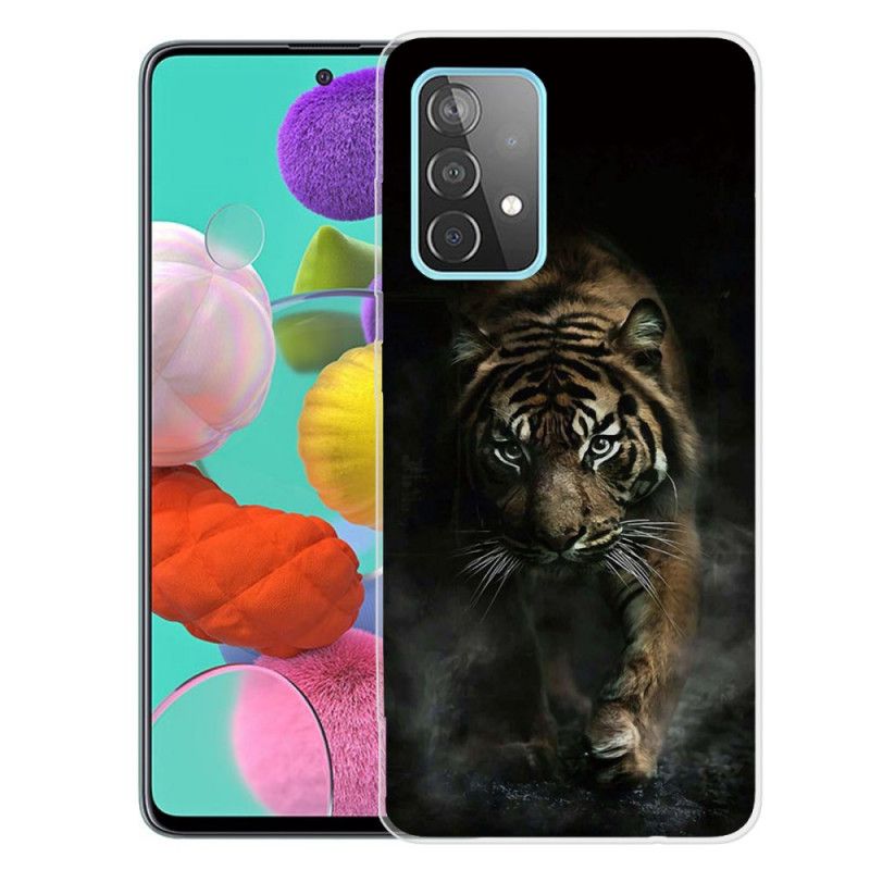 Etui Samsung Galaxy A72 4G / A72 5G Biały Czarny Elastyczny Tygrys Etui Ochronne