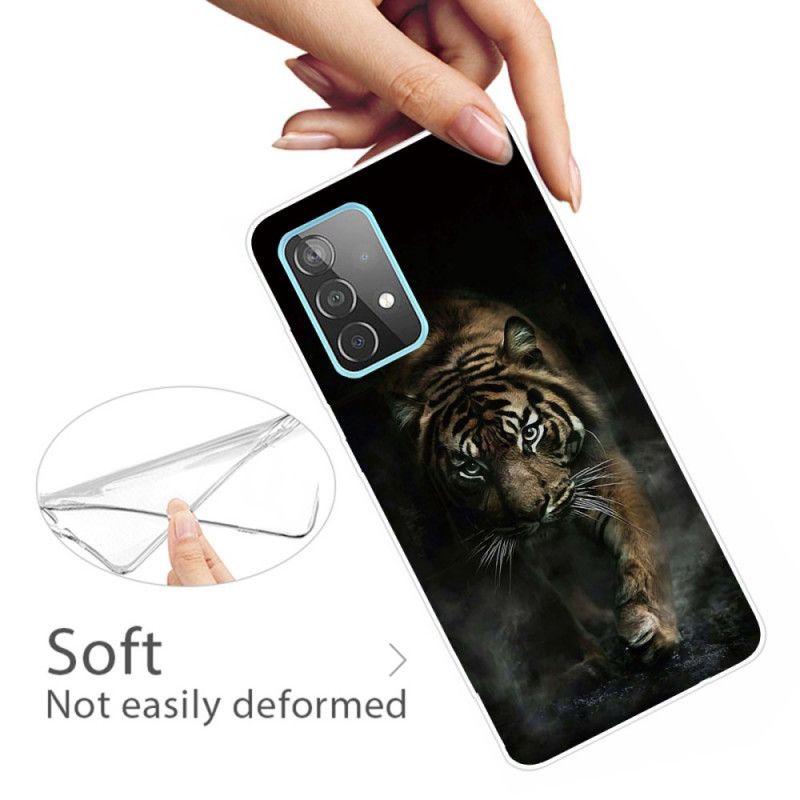 Etui Samsung Galaxy A72 4G / A72 5G Biały Czarny Elastyczny Tygrys Etui Ochronne