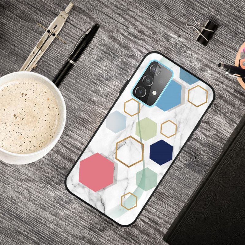 Etui Samsung Galaxy A72 4G / A72 5G Biały Czarny Geometria W Kolorze Marmuru Etui Ochronne