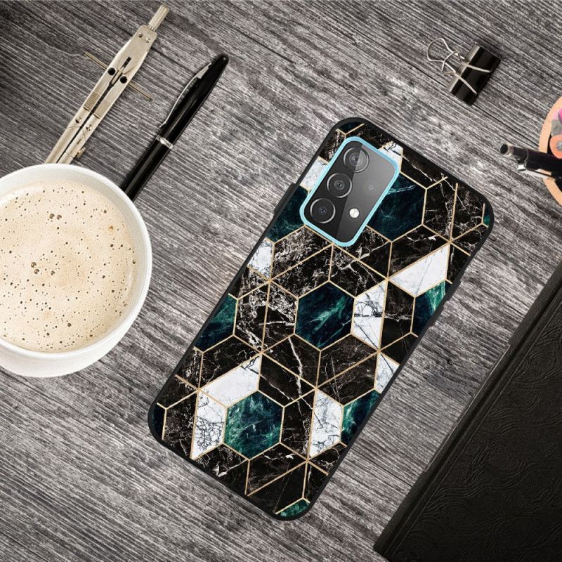 Etui Samsung Galaxy A72 4G / A72 5G Biały Czarny Geometria W Kolorze Marmuru Etui Ochronne