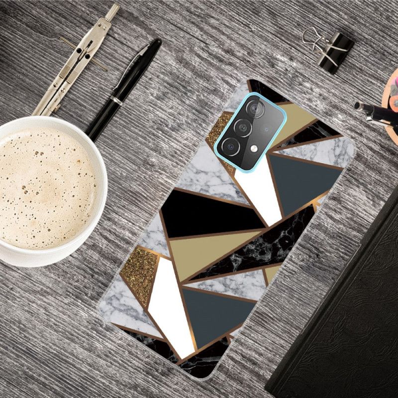 Etui Samsung Galaxy A72 4G / A72 5G Biały Czarny Geometryczny Marmur