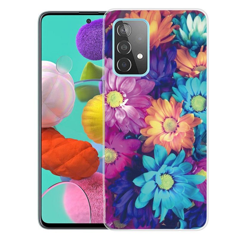 Etui Samsung Galaxy A72 4G / A72 5G Brązowy Pomarańczowy Elastyczne Kwiaty