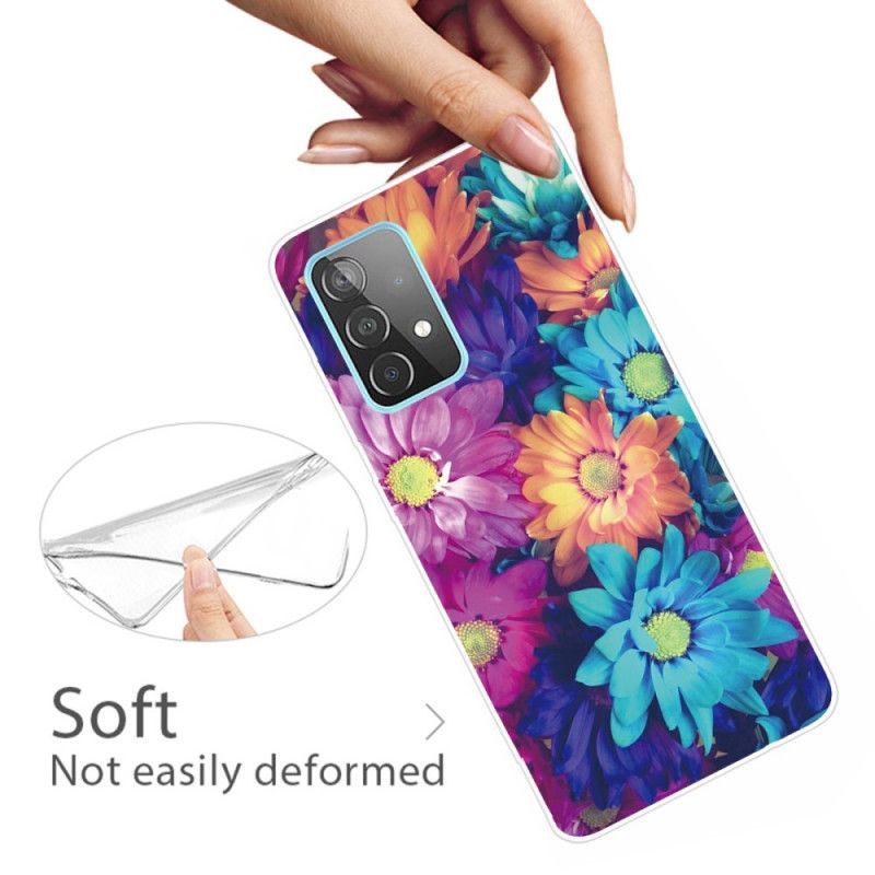 Etui Samsung Galaxy A72 4G / A72 5G Brązowy Pomarańczowy Elastyczne Kwiaty