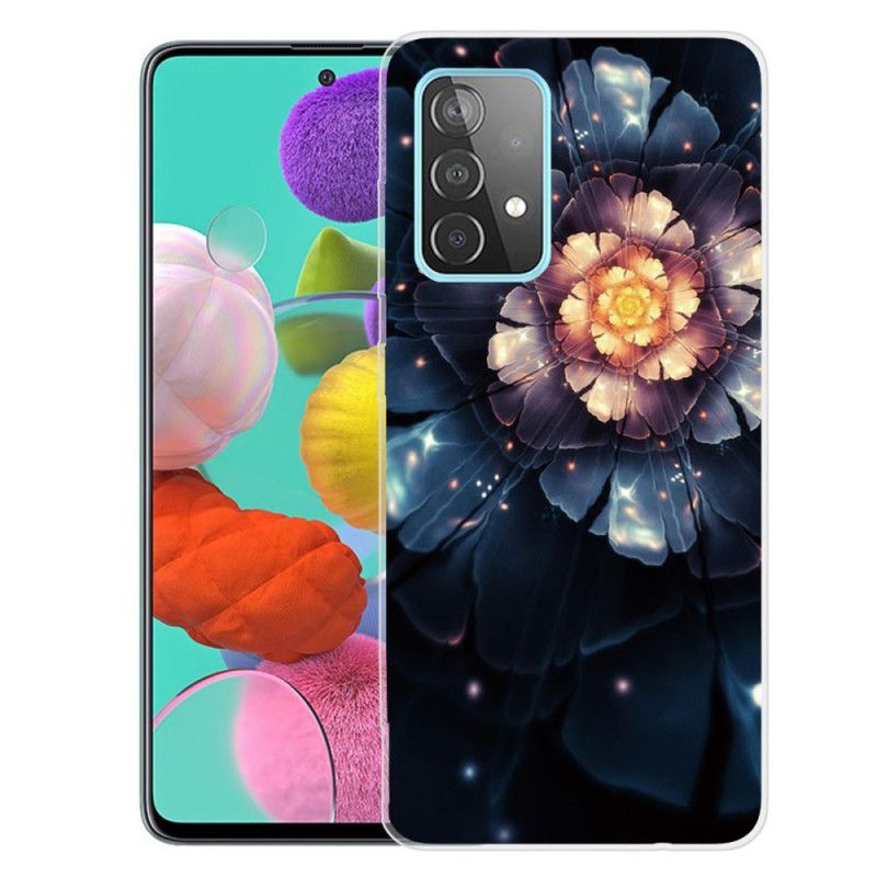 Etui Samsung Galaxy A72 4G / A72 5G Brązowy Pomarańczowy Elastyczne Kwiaty