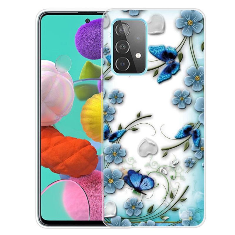 Etui Samsung Galaxy A72 4G / A72 5G Retro Motyle I Kwiaty