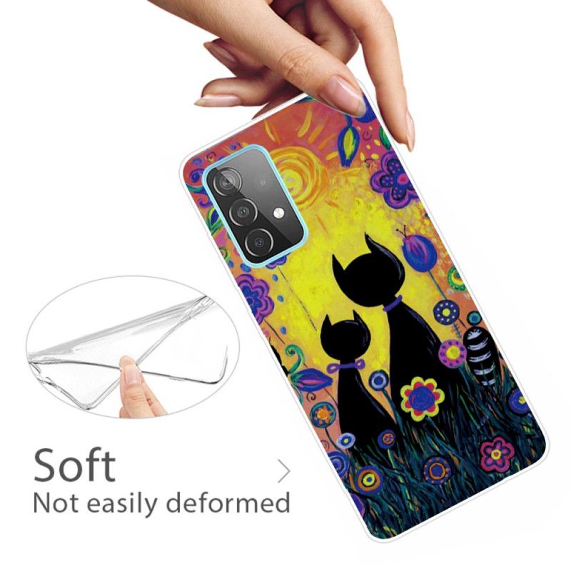 Etui Samsung Galaxy A72 4G / A72 5G Żółty Czarny Kot Rysunkowy Etui Ochronne