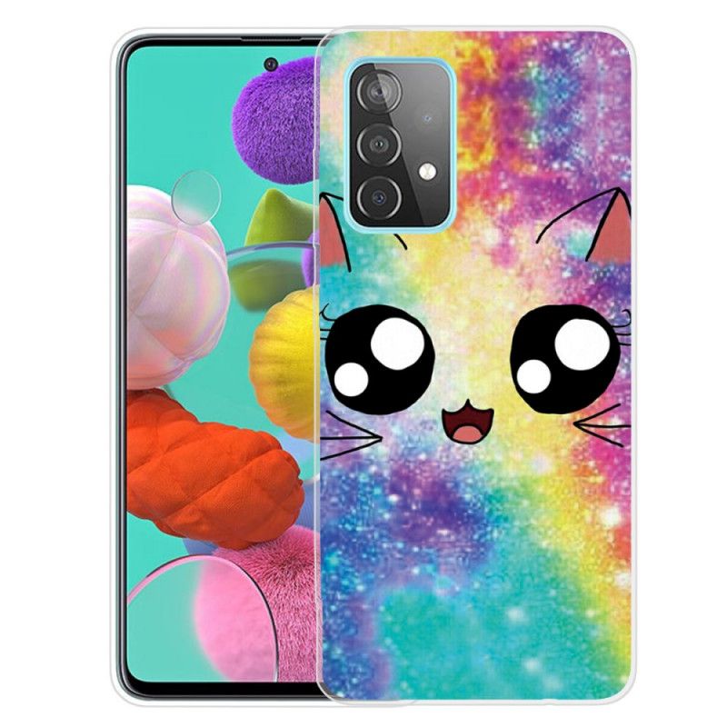 Etui Samsung Galaxy A72 4G / A72 5G Żółty Czarny Kot Rysunkowy Etui Ochronne