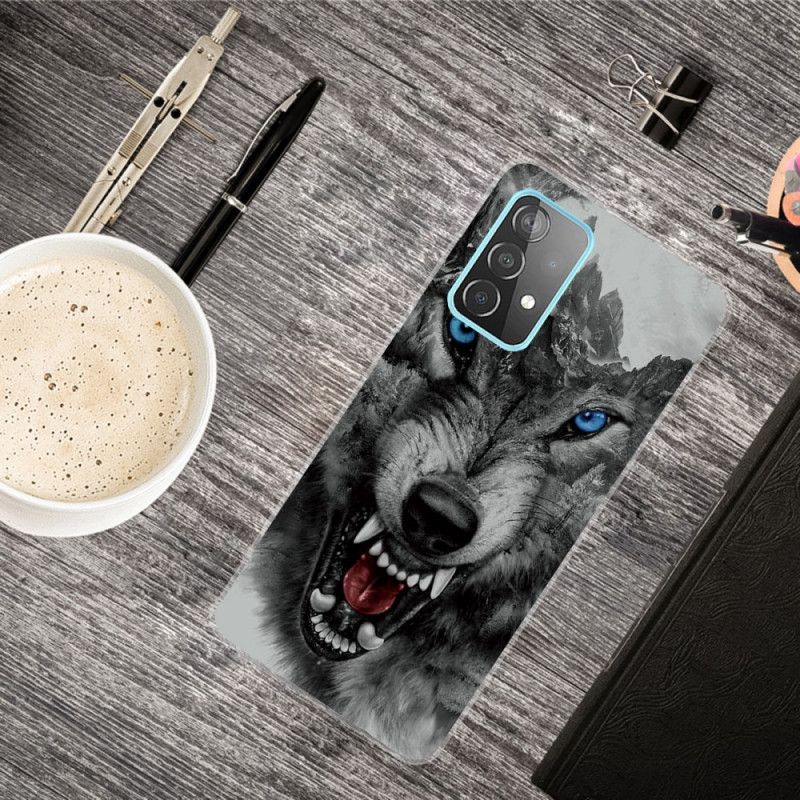 Etui Samsung Galaxy A72 4G / A72 5G Szary Czarny Wysublimowany Wilk