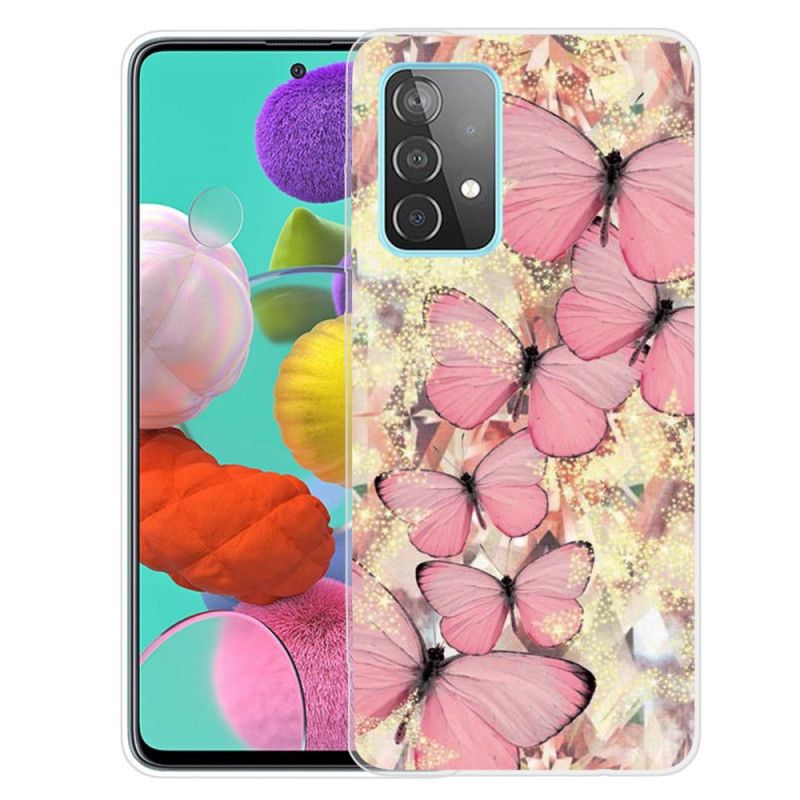 Etui Samsung Galaxy A72 4G / A72 5G Złoty Różowy Motyle Motyle