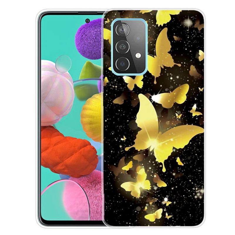 Etui Samsung Galaxy A72 4G / A72 5G Złoty Różowy Motyle Motyle