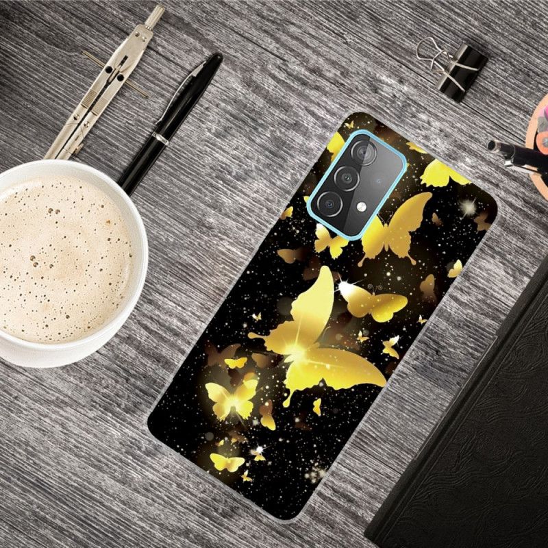 Etui Samsung Galaxy A72 4G / A72 5G Złoty Różowy Motyle Motyle