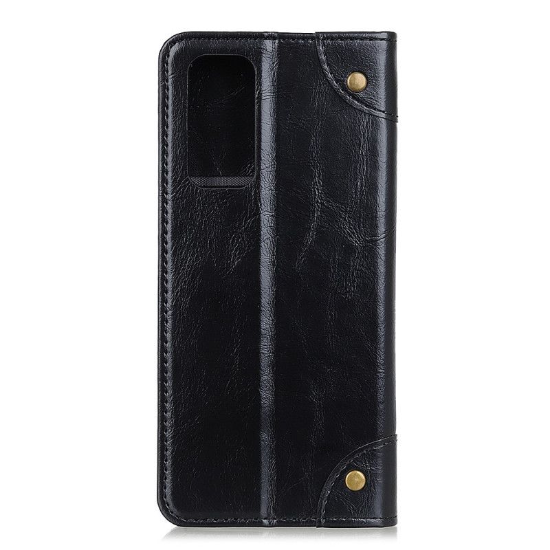 Flip Kotelot Samsung Galaxy A72 4G / A72 5G Granatowy Czarny Etui na Telefon Styl Skórzany Z Nitami