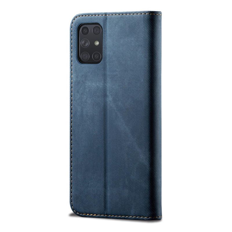 Flip Kotelot Samsung Galaxy A72 4G / A72 5G Granatowy Czarny Tkanina Dżinsowa Etui Ochronne