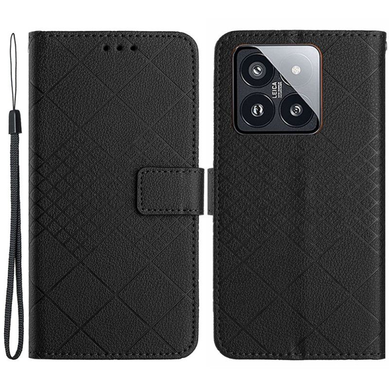 Etui Folio Do Xiaomi 14 Pro Wzór W Romby Na Ramiączkach