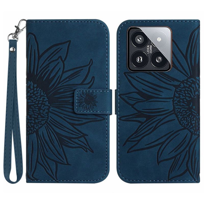 Etui Folio Xiaomi 14 Pro Nadruk Słonecznika Z Paskiem Etui Ochronne