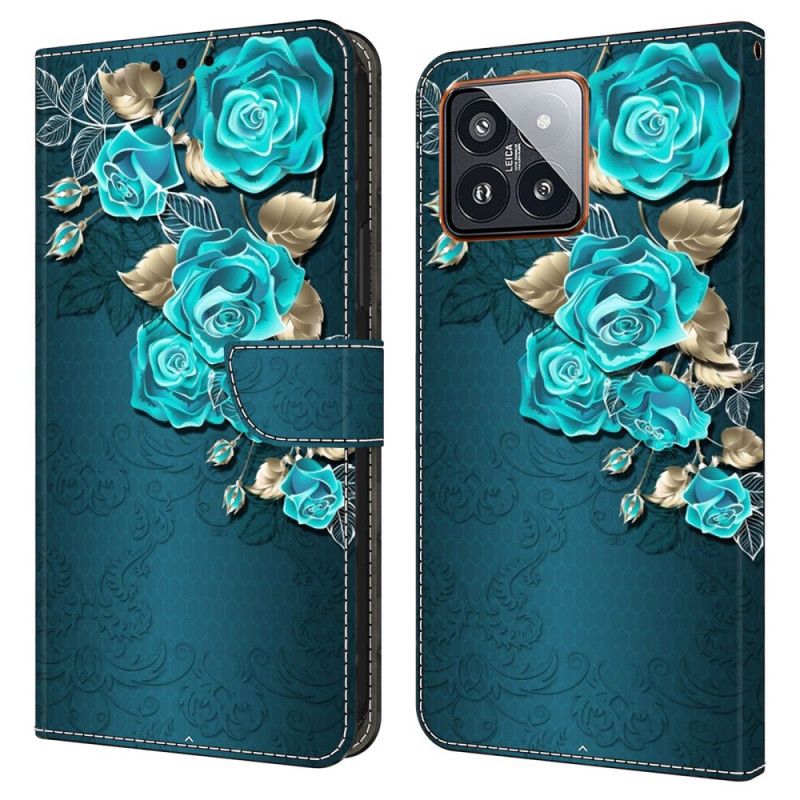 Etui Folio Xiaomi 14 Pro Niebieskie Róże Etui Ochronne