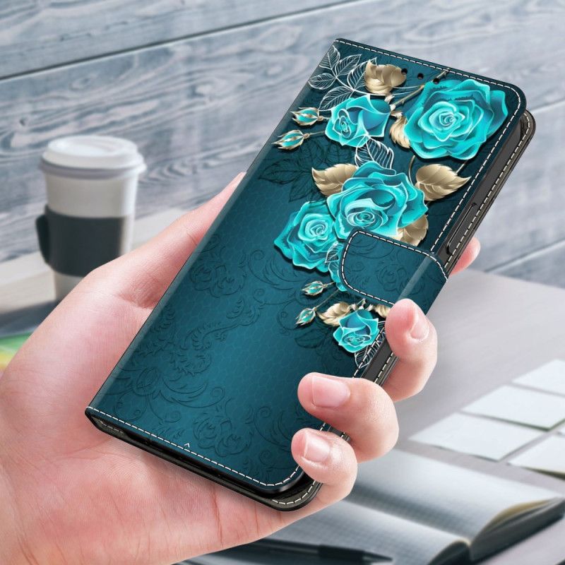 Etui Folio Xiaomi 14 Pro Niebieskie Róże Etui Ochronne