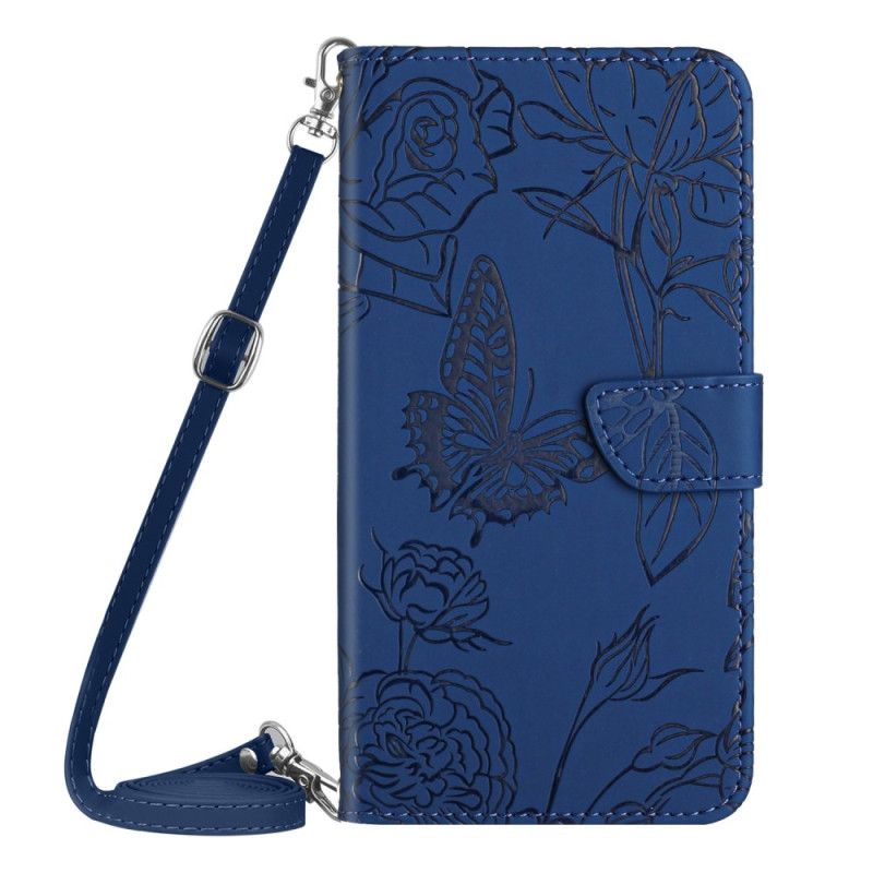 Etui Folio Xiaomi 14 Pro Pasek Na Ramię Z Nadrukiem Motyla Etui Ochronne