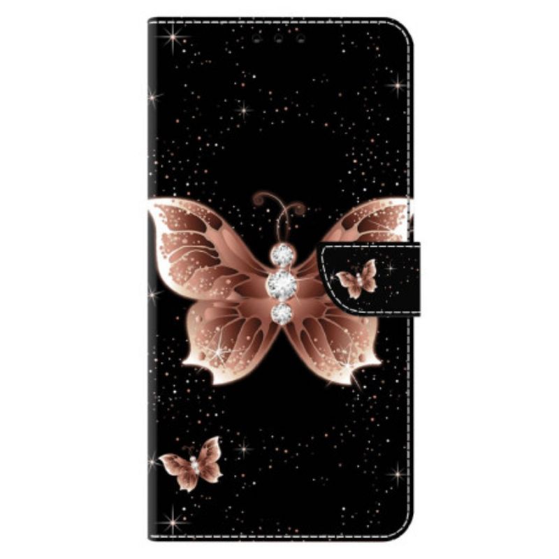 Etui Folio Xiaomi 14 Pro Różowy Diamentowy Motyl Etui Ochronne