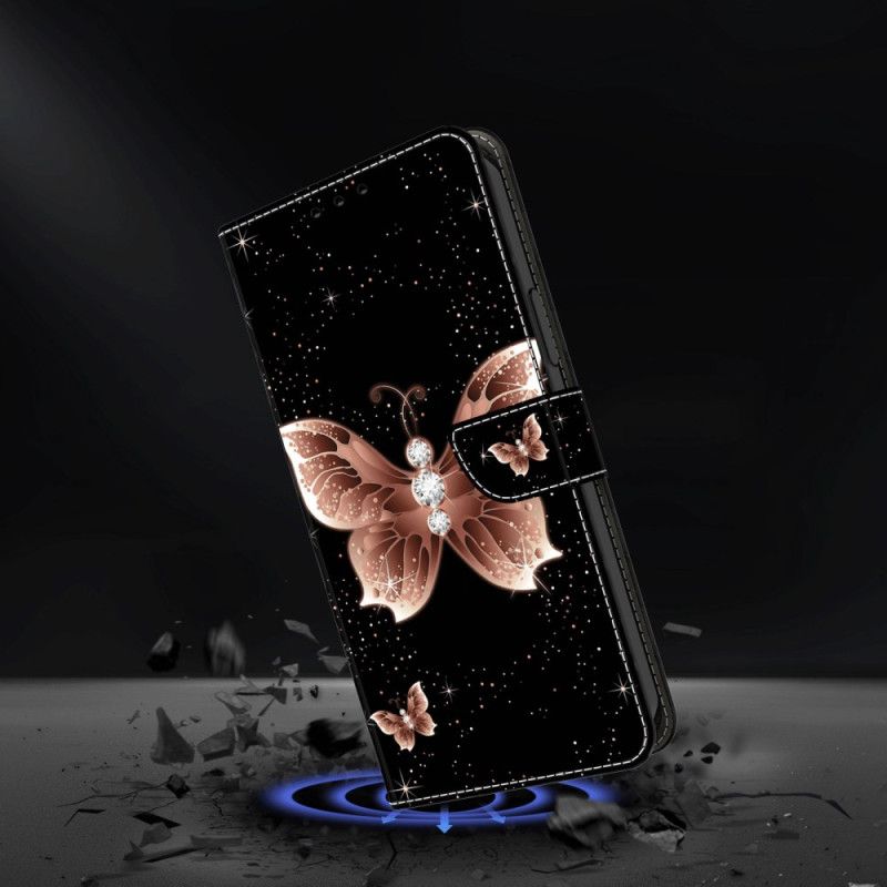 Etui Folio Xiaomi 14 Pro Różowy Diamentowy Motyl Etui Ochronne