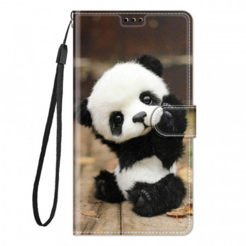 Etui Folio do Samsung Galaxy M53 5G z Łańcuch Mała Panda Z Paskiem