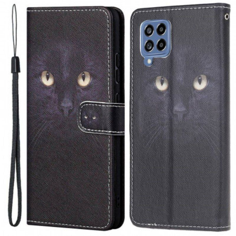 Etui Folio do Samsung Galaxy M53 5G z Łańcuch Paskowate Kocie Oczy