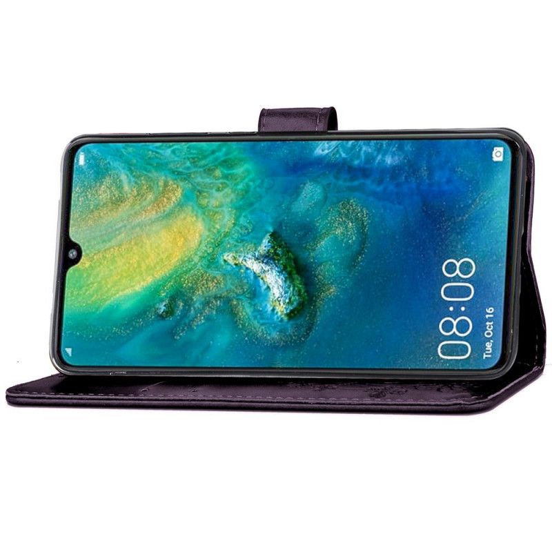 Etui Folio Huawei Mate 20 Szary Czarny Kapelusz Księcia W Kwiatowy Wzór Etui Ochronne