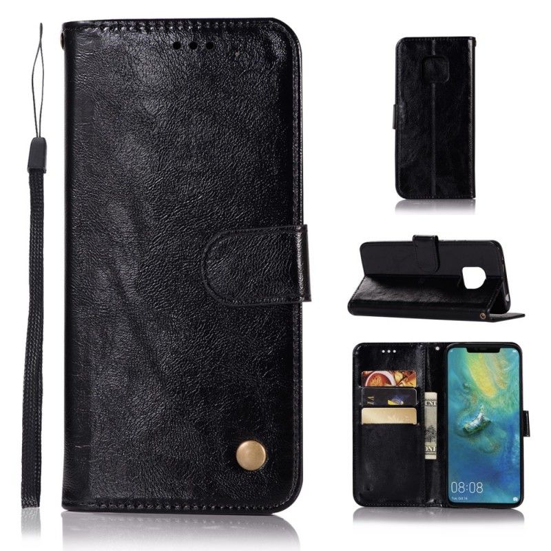 Etui Folio Huawei Mate 20 Pro Kawa Czarny Efekt Skóry W Stylu Vintage Z Paskiem Etui Ochronne