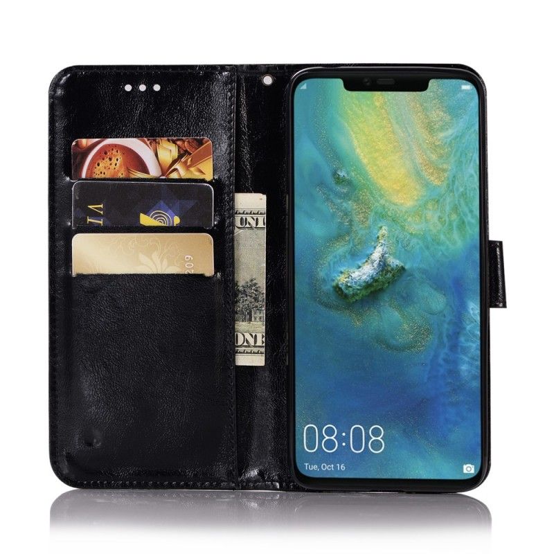 Etui Folio Huawei Mate 20 Pro Kawa Czarny Efekt Skóry W Stylu Vintage Z Paskiem Etui Ochronne