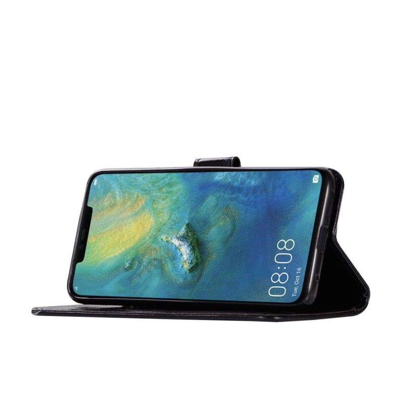 Etui Folio Huawei Mate 20 Pro Kawa Czarny Efekt Skóry W Stylu Vintage Z Paskiem Etui Ochronne