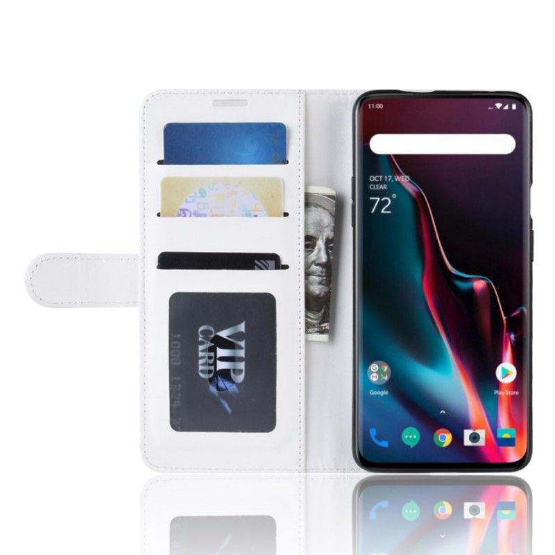 Etui Folio OnePlus 7 Pro Biały Czarny Ultra Sztuczna Skóra