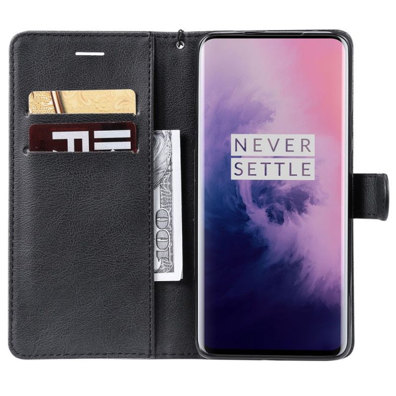 Etui Folio OnePlus 7 Pro Czerwony Czarny Efekt Skóry Z Paskiem Etui Ochronne