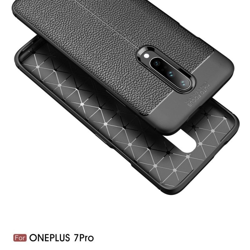 Etui OnePlus 7 Pro Granatowy Czarny Efekt Skóry Z Podwójną Linią Liczi