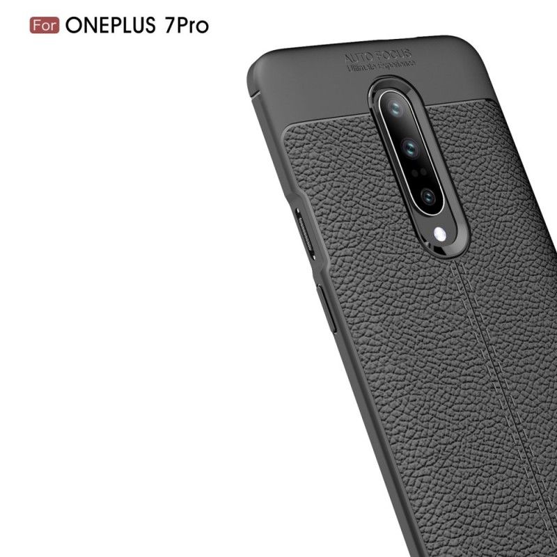 Etui OnePlus 7 Pro Granatowy Czarny Efekt Skóry Z Podwójną Linią Liczi