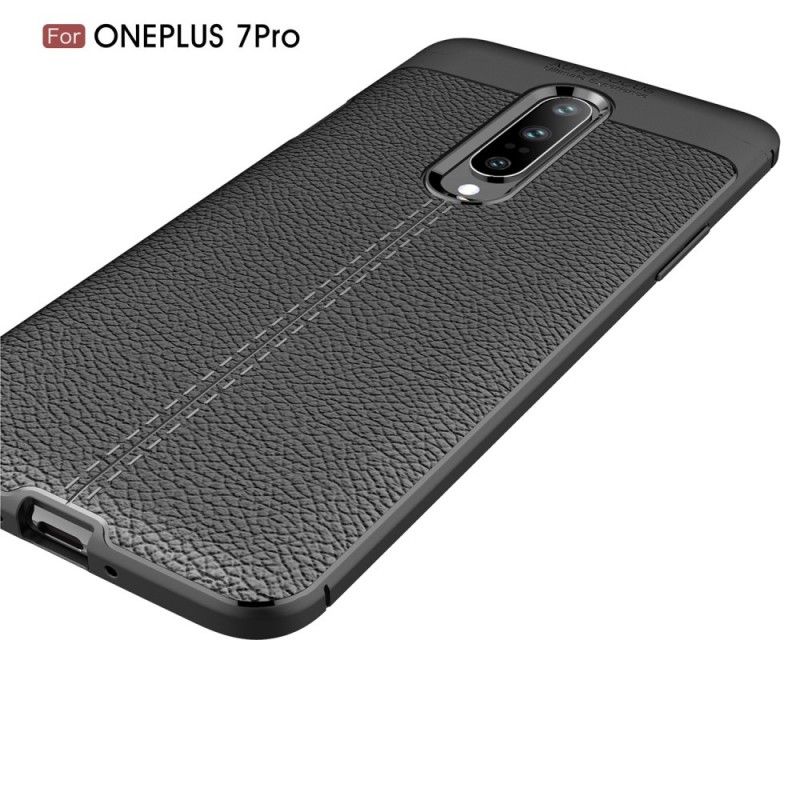 Etui OnePlus 7 Pro Granatowy Czarny Efekt Skóry Z Podwójną Linią Liczi