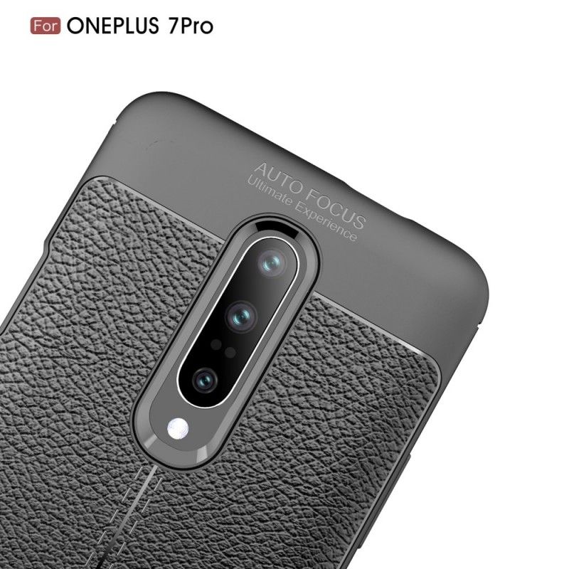 Etui OnePlus 7 Pro Granatowy Czarny Efekt Skóry Z Podwójną Linią Liczi