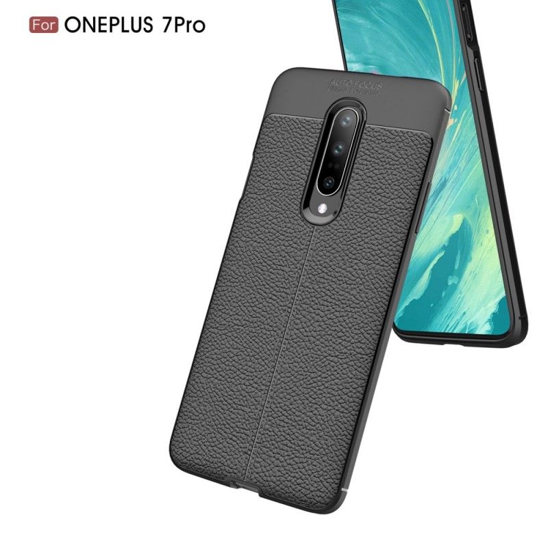 Etui OnePlus 7 Pro Granatowy Czarny Efekt Skóry Z Podwójną Linią Liczi