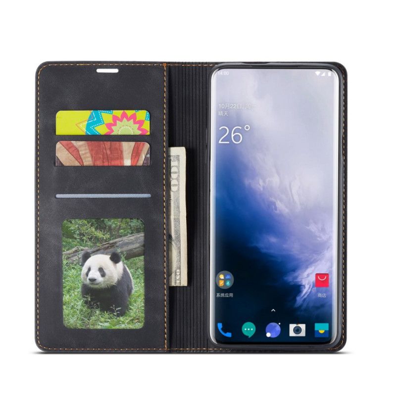 Flip Kotelot OnePlus 7 Pro Czerwony Czarny Forwenw Efekt Skóry Etui Ochronne